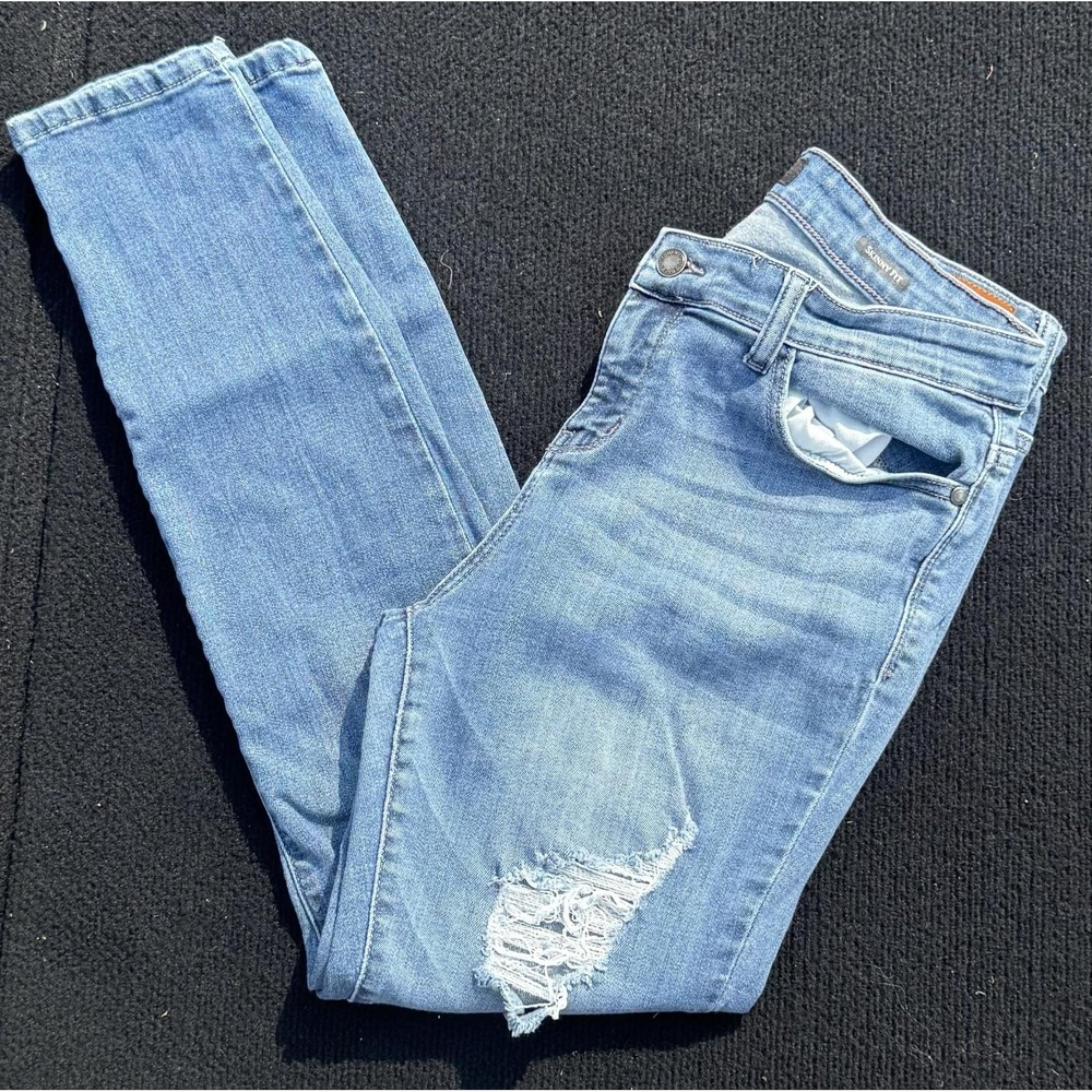 Judy Blue Jeans Juniors 15/32 Blue Medium Wash Distressed Skinny Slim Fit Denim